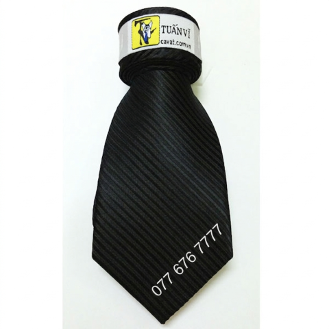Cà vạt màu đen, cà vạt đen trơn gân sọc, cà vạt lụa nam, cà vạt bản trung cao cấp, phụ kiện vest nam Tuấn Vĩ, cà vạt Silk đen.