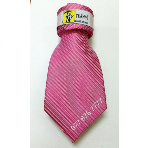 Cà vạt màu hồng cánh sen, cà vạt hồng sọc trắng, cà vạt lụa nam trẻ trung, cà vạt bản trung cao cấp, phụ kiện vest nam Tuấn Vĩ, cà vạt Silk hồng phối màu